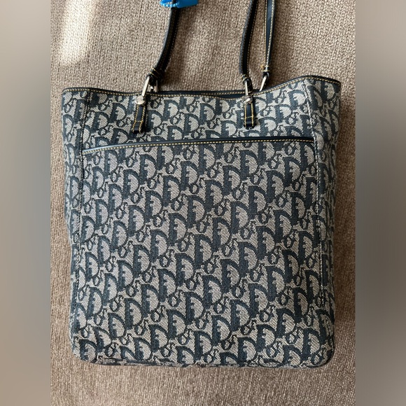 Christian Dior Denim Dark Blue/Grey Oblique &  Leather Tote - Picture 13 of 15